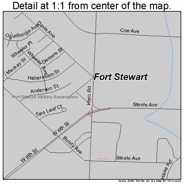 Fort Stewart, Georgia road map detail