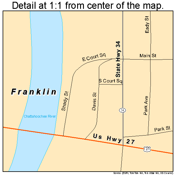 Franklin, Georgia road map detail