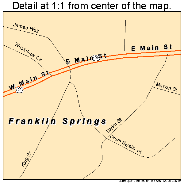 Franklin Springs, Georgia road map detail