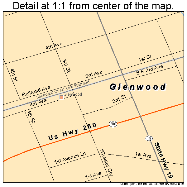 Glenwood, Georgia road map detail