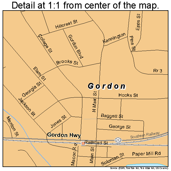 Gordon, Georgia road map detail