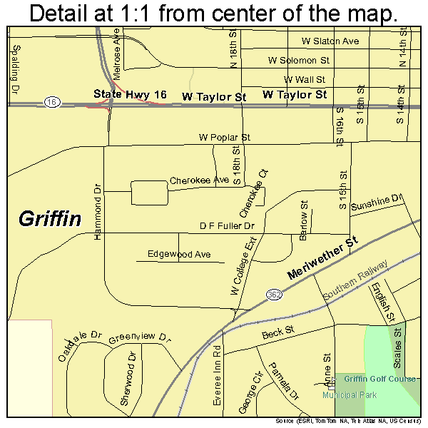 Griffin, Georgia road map detail