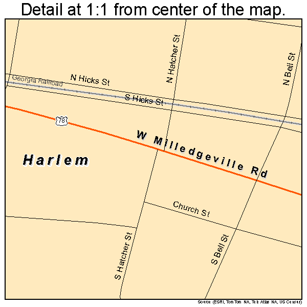 Harlem, Georgia road map detail