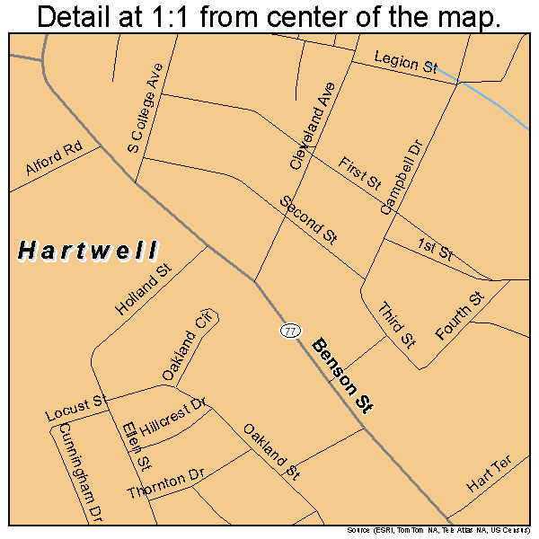 Hartwell, Georgia road map detail