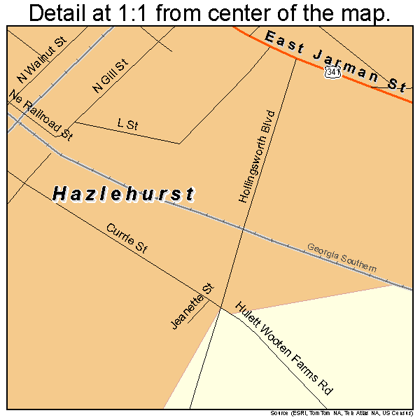 Hazlehurst, Georgia road map detail