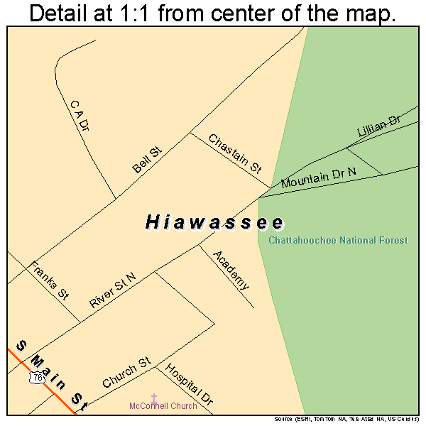 Hiawassee, Georgia road map detail