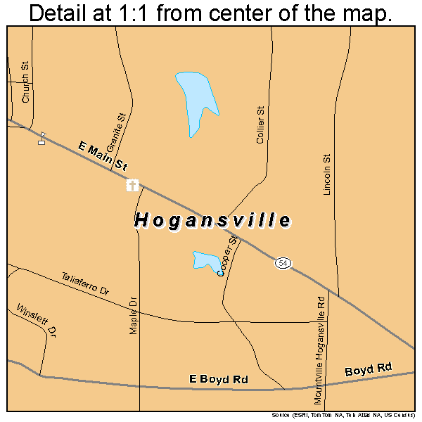 Hogansville, Georgia road map detail
