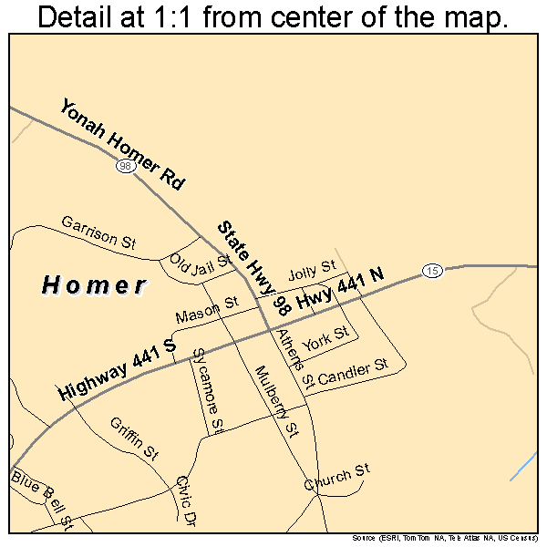 Homer, Georgia road map detail