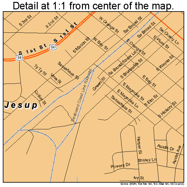 Jesup, Georgia road map detail