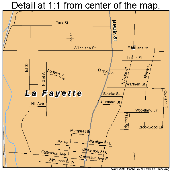 La Fayette, Georgia road map detail