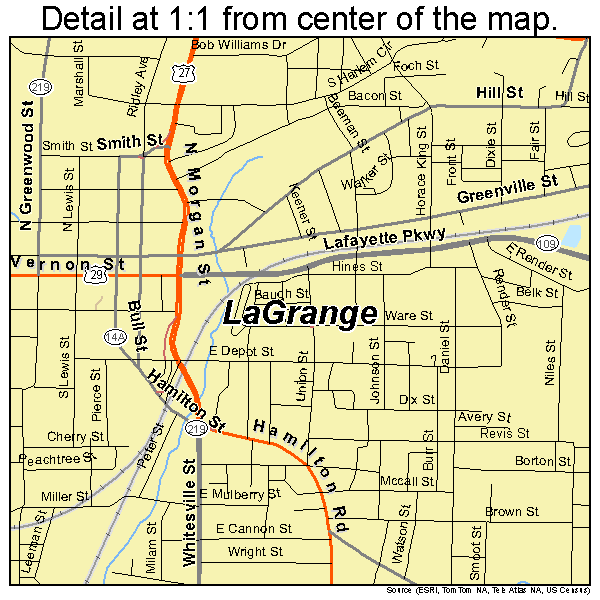 LaGrange, Georgia road map detail