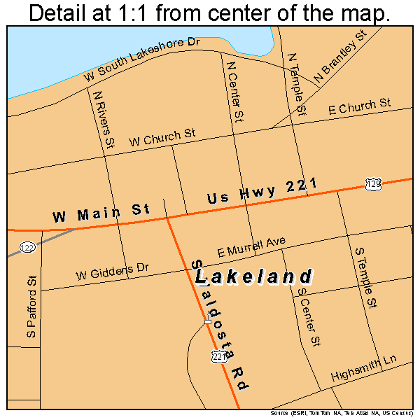 Lakeland, Georgia road map detail