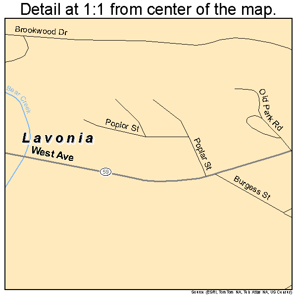 Lavonia, Georgia road map detail