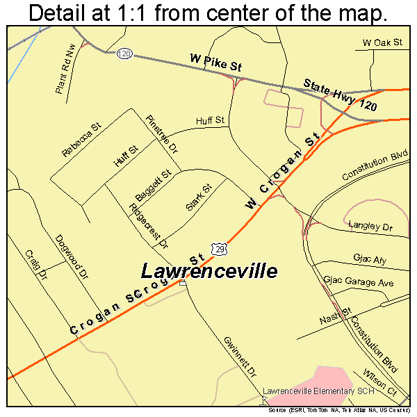 Lawrenceville, Georgia road map detail