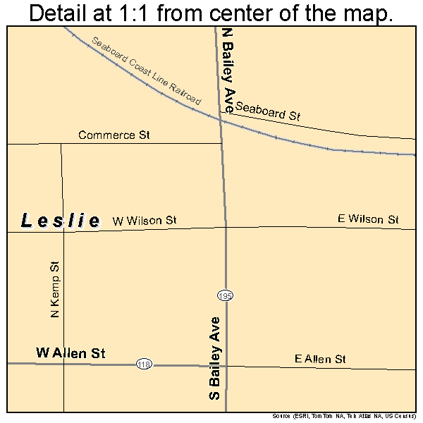 Leslie, Georgia road map detail