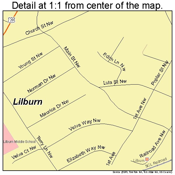 Lilburn, Georgia road map detail