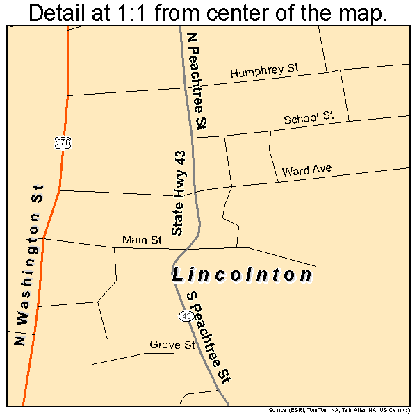 Lincolnton, Georgia road map detail