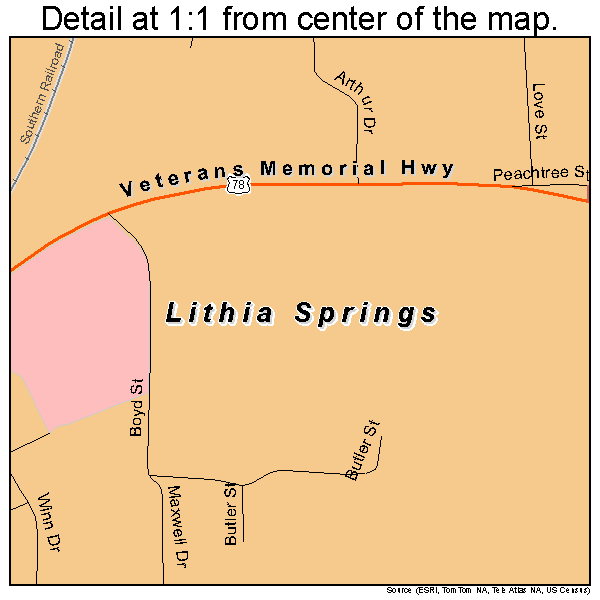 Lithia Springs, Georgia road map detail