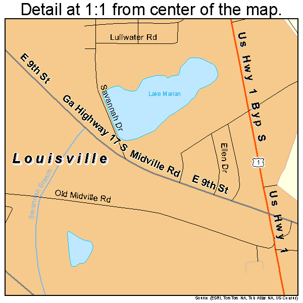 Louisville, Georgia road map detail