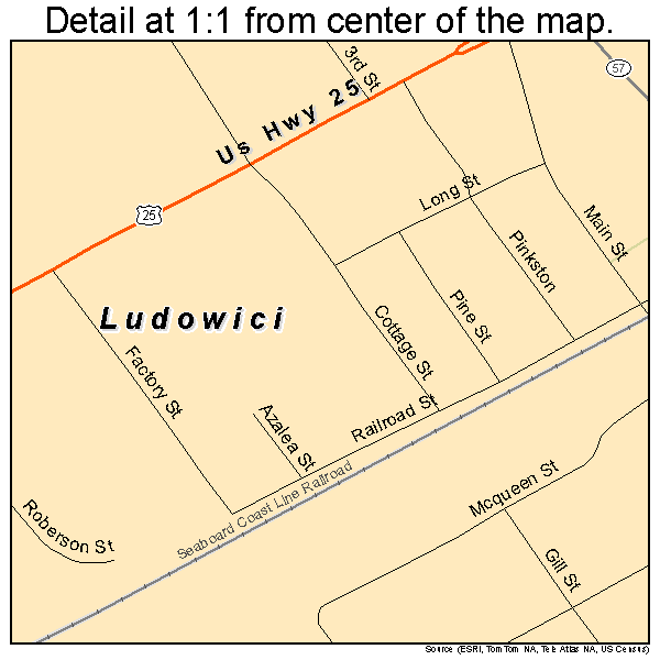 Ludowici, Georgia road map detail