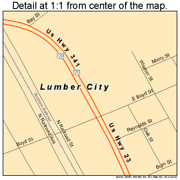 Lumber City, Georgia road map detail