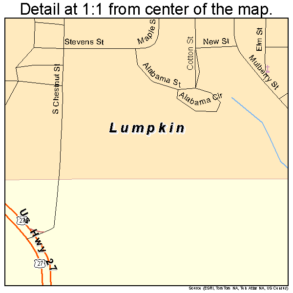 Lumpkin, Georgia road map detail