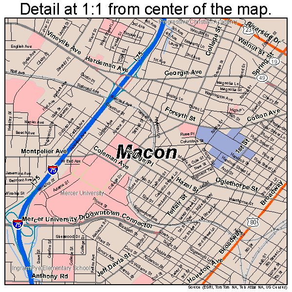 Macon, Georgia road map detail
