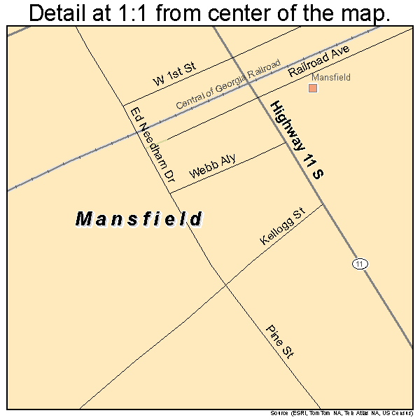 Mansfield, Georgia road map detail