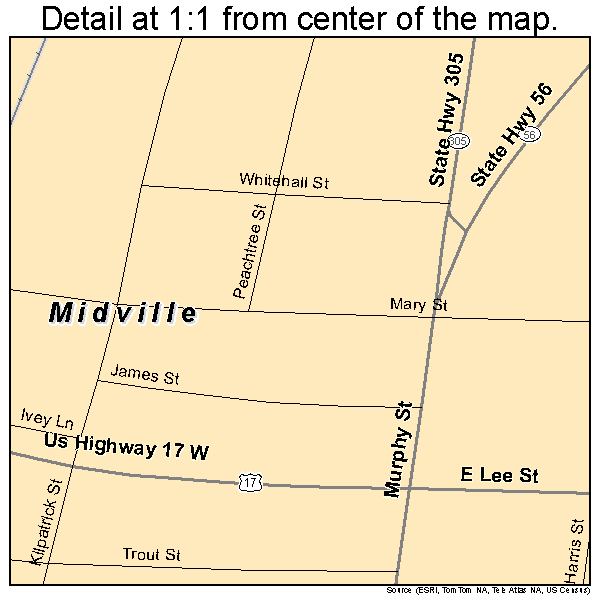 Midville, Georgia road map detail
