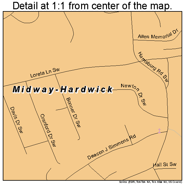Midway-Hardwick, Georgia road map detail