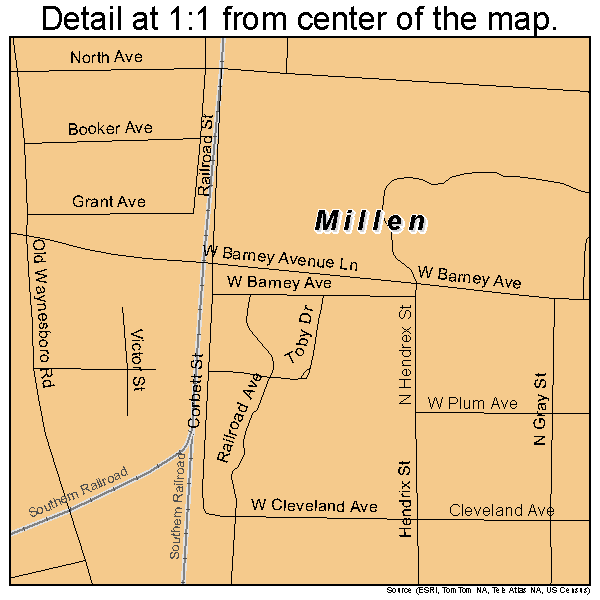 Millen, Georgia road map detail