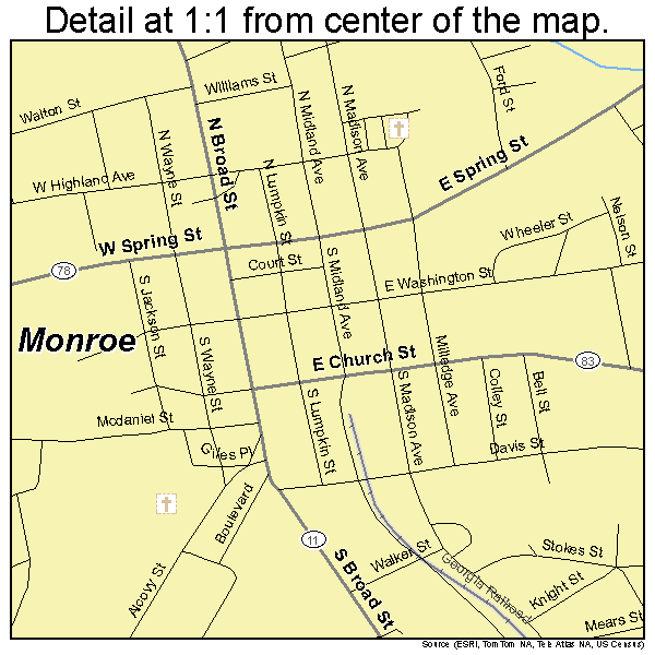 Monroe, Georgia road map detail
