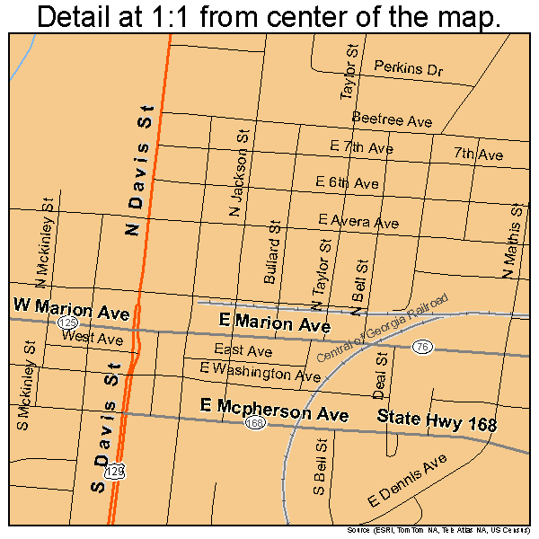 Nashville, Georgia road map detail