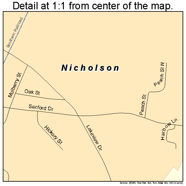 Nicholson, Georgia road map detail