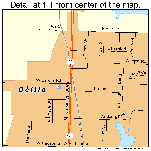 Ocilla, Georgia road map detail