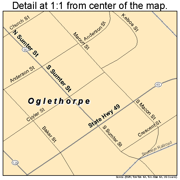 Oglethorpe, Georgia road map detail