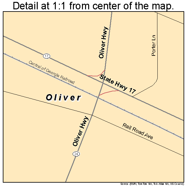 Oliver, Georgia road map detail