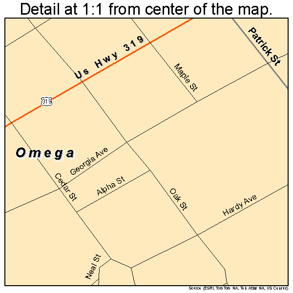 Omega, Georgia road map detail