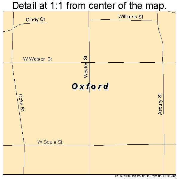 Oxford, Georgia road map detail