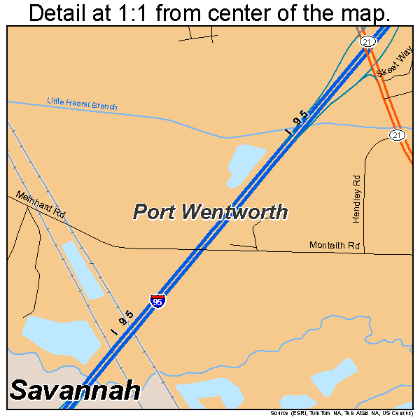 Port Wentworth, Georgia road map detail