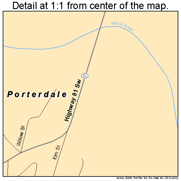 Porterdale, Georgia road map detail