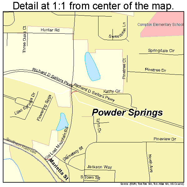 Powder Springs, Georgia road map detail