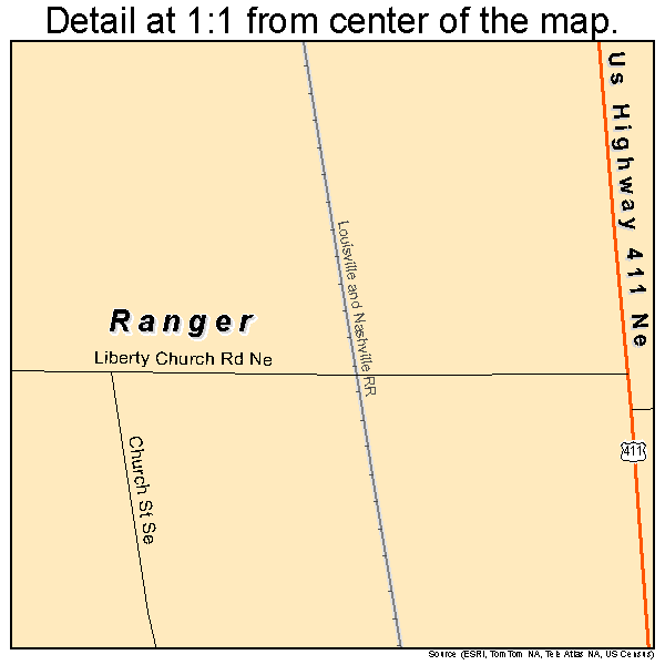 Ranger, Georgia road map detail