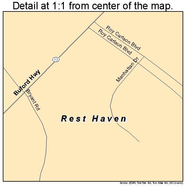 Rest Haven, Georgia road map detail