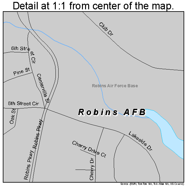 Robins AFB, Georgia road map detail