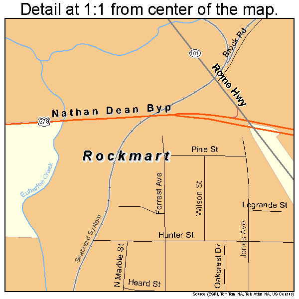 Rockmart, Georgia road map detail