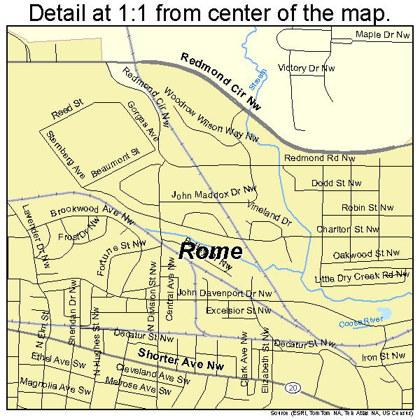 Rome, Georgia road map detail