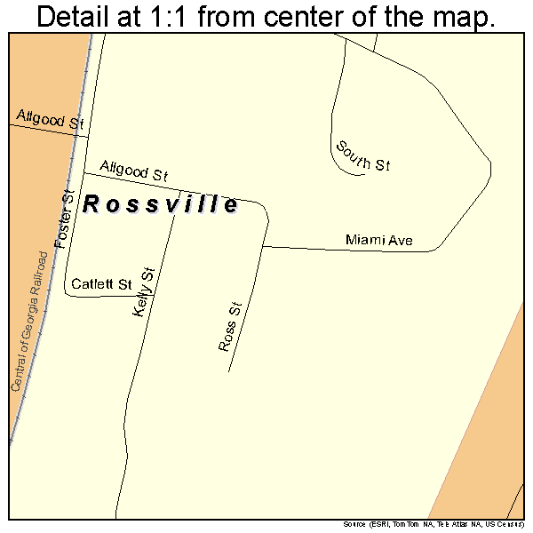 Rossville, Georgia road map detail
