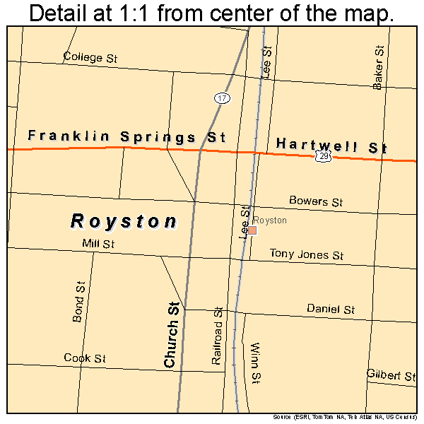 Royston, Georgia road map detail