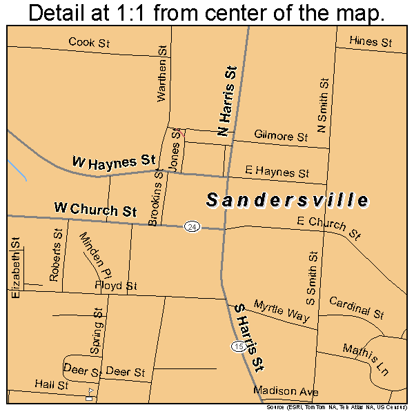 Sandersville, Georgia road map detail